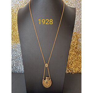 Gold-Tone 1928 Rare Necklace W/Intricate Filigree Design & Ornate Pot W/ Stopper